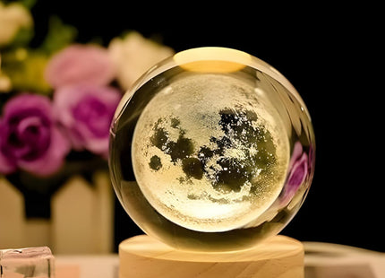Desidiya 3D Cloud & Rain Crystal Ball Night Lamp, Wooden Base, Warm White - SABER Center