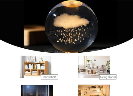 Desidiya 3D Cloud & Rain Crystal Ball Night Lamp, Wooden Base, Warm White - SABER Center