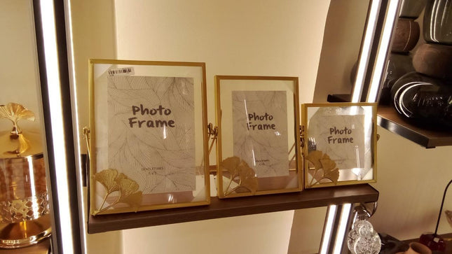 Vintage Gold Photo Frame Set of 3 with Pressed Glass - SABER Center