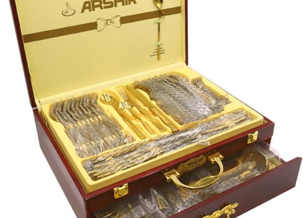 Arshia 86-Piece Stainless Steel Cutlery Set, Gold & Silver - SABER Center