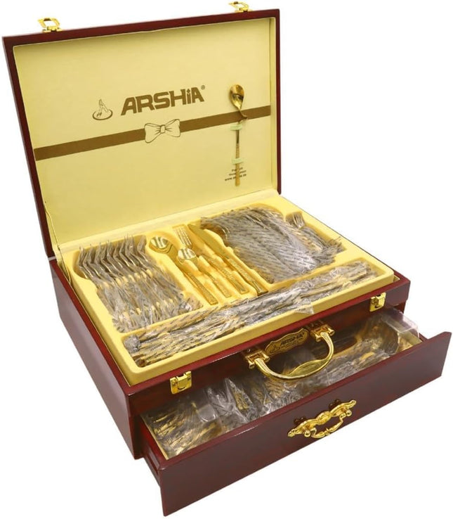 Arshia 86-Piece Stainless Steel Cutlery Set, Gold & Silver - SABER Center
