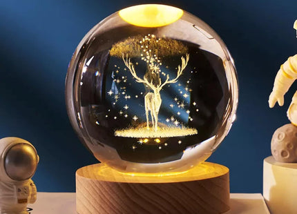 Desidiya 3D Cloud & Rain Crystal Ball Night Lamp, Wooden Base, Warm White - SABER Center