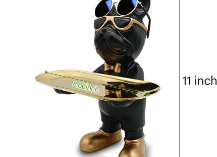Huhote Bulldog Tray Statue with Candy Dish & Key Holder, Resin, Black - SABER Center