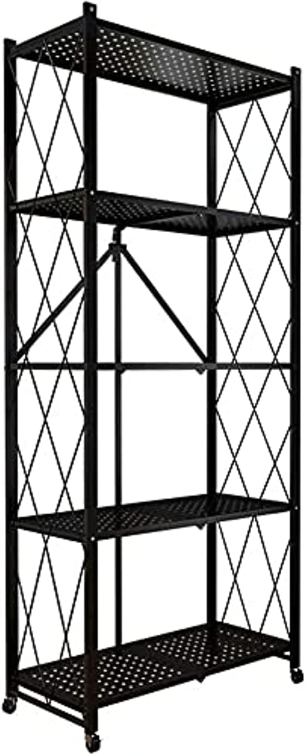 Foldable 5-Shelf Metal Wire Storage Rack on Casters - SABER Center
