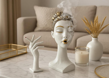 Elegant Lady Incense Burner Sculpture, White/Gold - SABER Center