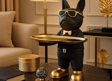 Bulldog Tray Statue with Candy Dish & Key Holder Bowl, Resin - SABER Center