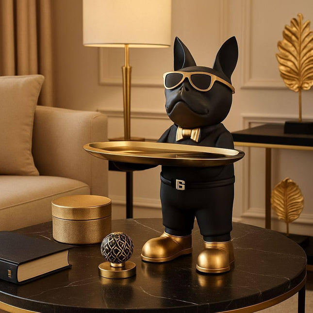 Bulldog Tray Statue with Candy Dish & Key Holder Bowl, Resin - SABER Center