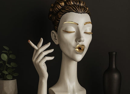 Elegant Lady Incense Burner Sculpture, White/Gold - SABER Center