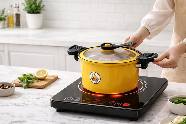 Non-Stick Duck Pressure Cooker with Glass Lid & Steel Handle - XPY-P33 - SABER Center