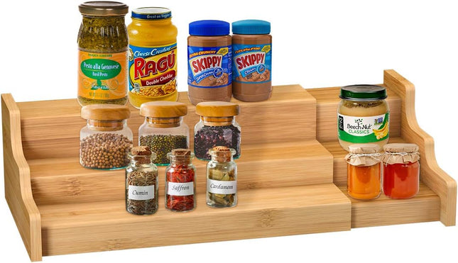 Zri Bamboo Expandable 3-Tier Spice Rack Organizer Shelf - SABER Center
