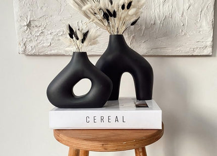 Beijos Handmade Ceramic Vase Set of 2, Abstract Sculptural, Beige - SABER Center