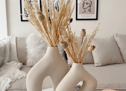 Beijos Handmade Ceramic Vase Set of 2, Abstract Sculptural, Beige - SABER Center