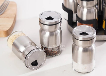 Stainless Steel Revolving Spice Rack with 16 Jars, 360° Rotating - SABER Center