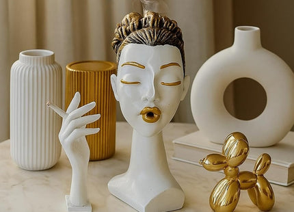 Elegant Lady Incense Burner Sculpture, White/Gold - SABER Center
