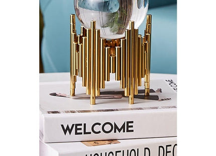 Crystal Glass Ball with Gold Metal Stand, Decorative Sphere - SABER Center