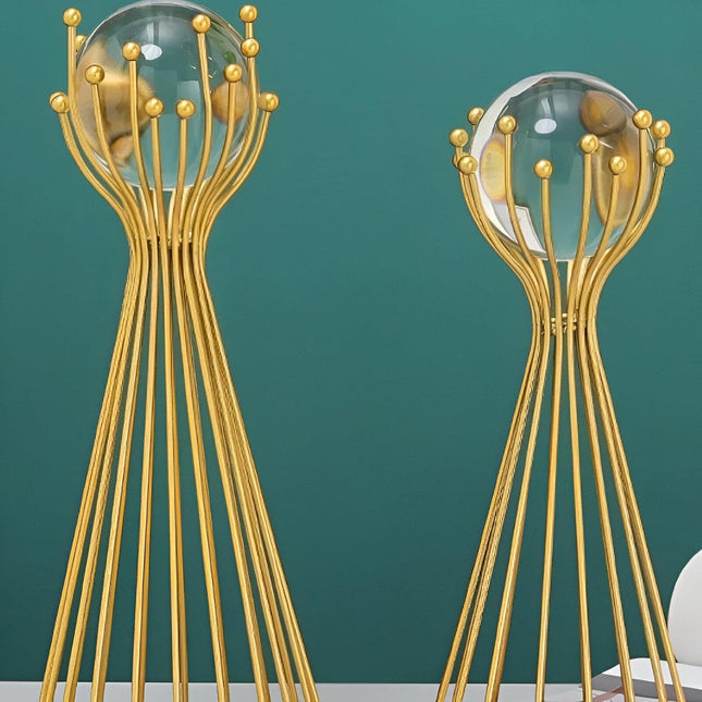 2-Piece Metal Crystal Ball Stand, Decorative Table Sculpture Set - SABER Center