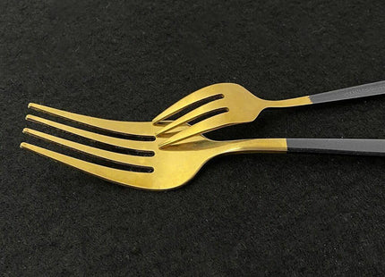 24-Piece Stainless Steel Cutlery Set, Black & Gold - SABER Center