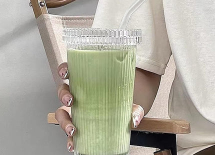 YAHUIPEIUS Striped Glass Tumbler with Lid & Straw - SABER Center