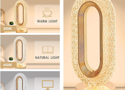 USB Crystal Table Lamp, Touch Control, 3 Brightness Levels, Gold - SABER Center