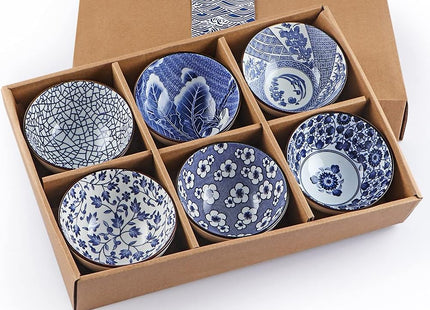 Skelang Ceramic Bowls Set of 6, Japanese Style with Gift Box, 300ml - SABER Center