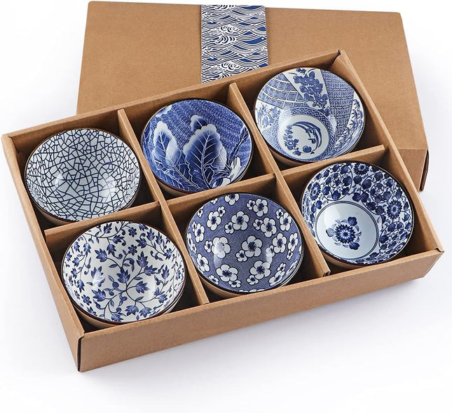 Skelang Ceramic Bowls Set of 6, Japanese Style with Gift Box, 300ml - SABER Center
