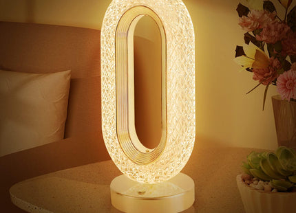 USB Crystal Table Lamp, Touch Control, 3 Brightness Levels, Gold - SABER Center