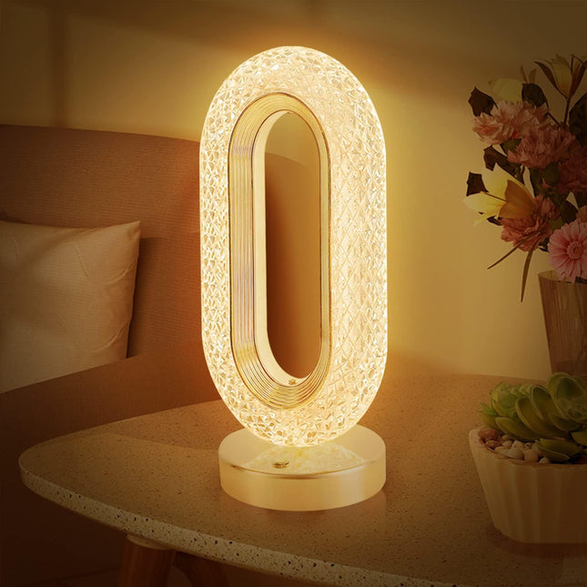USB Crystal Table Lamp, Touch Control, 3 Brightness Levels, Gold - SABER Center