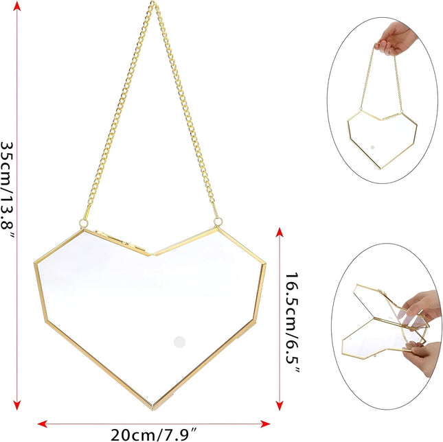 Heart-Shaped Metal Hanging Frame with Glass, for Dried Flowers & Photos - SABER Center