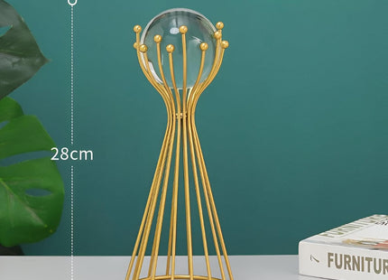 2-Piece Metal Crystal Ball Stand, Decorative Table Sculpture Set - SABER Center