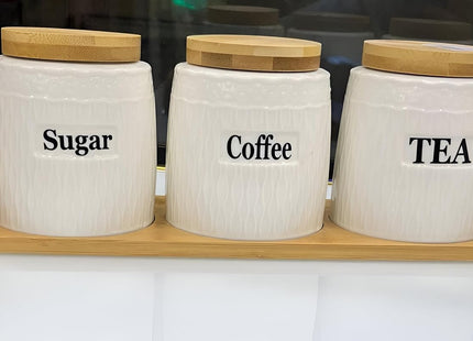 Porcelain 3-Piece Spice Jar Set with Wooden Lids, Airtight - SABER Center