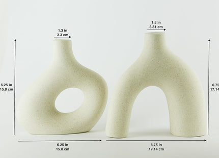 Matte White Ceramic Donut Vase Set of 2, Minimalist Decor - SABER Center