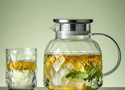 Ribbed Glass Pitcher with Stainless Steel Lid, 1500ml, Clear - SABER Center
