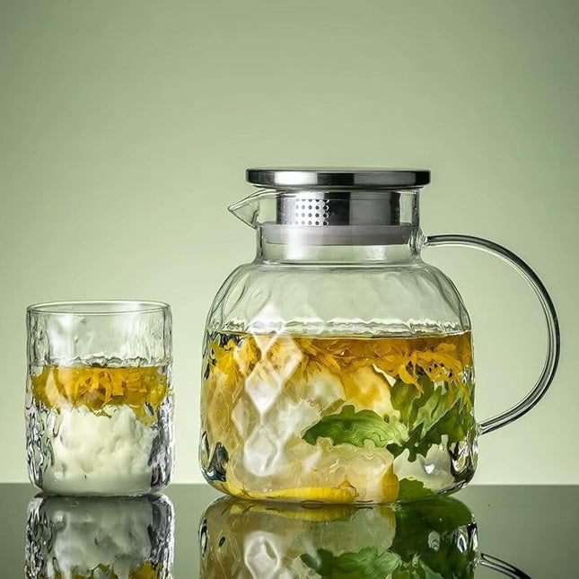 Ribbed Glass Pitcher with Stainless Steel Lid, 1500ml, Clear - SABER Center