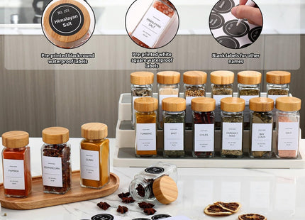 DIMBRAH Glass Spice Jars with Bamboo Lids & Labels, 24-Piece Set - SABER Center