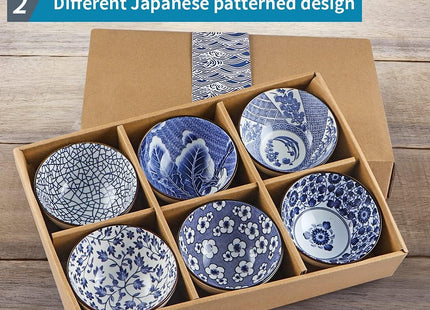 Skelang Ceramic Bowls Set of 6, Japanese Style with Gift Box, 300ml - SABER Center