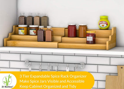 Zri Bamboo Expandable 3-Tier Spice Rack Organizer Shelf - SABER Center