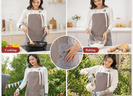 Striped Kitchen Apron, Waterproof, Front Pocket & Side Towels, 70x72cm - SABER Center
