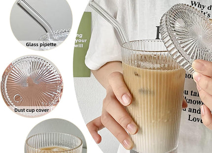 YAHUIPEIUS Striped Glass Tumbler with Lid & Straw - SABER Center