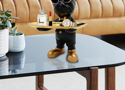 Huhote Bulldog Tray Statue with Candy Dish & Key Holder, Resin, Black - SABER Center