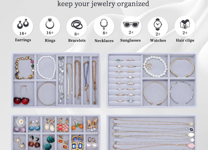 LISRUGEN Velvet Jewelry Drawer Organizer Trays, Stackable, Gray - SABER Center