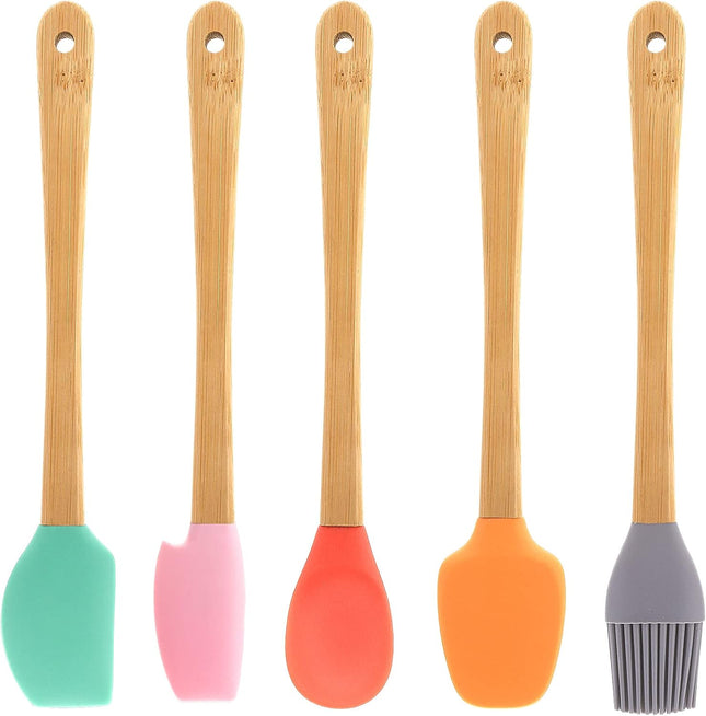 Ouligay 5-Piece Silicone Baking Utensil Set with Wooden Handles - SABER Center