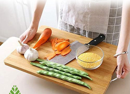 Rusabl Bamboo Chopping Board with Metal Handle, Large 34x24cm - SABER Center