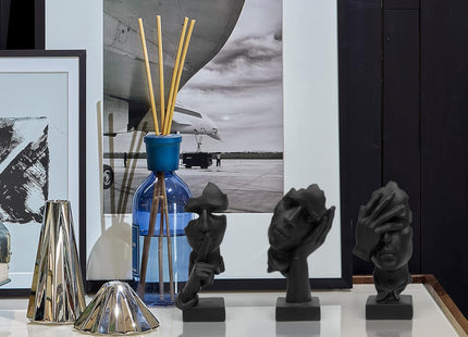 3-Piece Thinker Statue Set, See/Hear/Speak-No-Evil Resin Figurines, Black - SABER Center