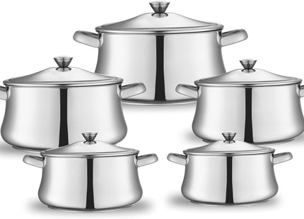Zahran Classic Stainless Steel Stewpot Set, 10 Pieces with Lids, Silver - SABER Center