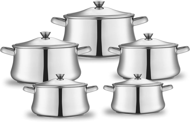 Zahran Classic Stainless Steel Stewpot Set, 10 Pieces with Lids, Silver - SABER Center