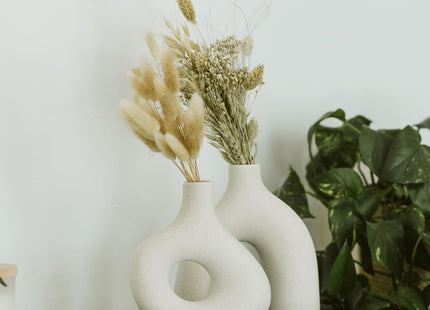 Matte White Ceramic Donut Vase Set of 2, Minimalist Decor - SABER Center