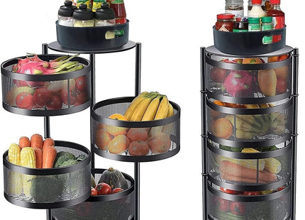 4-Tier Rotating Fruit & Vegetable Kitchen Organizer with Wheels, Black - SABER Center