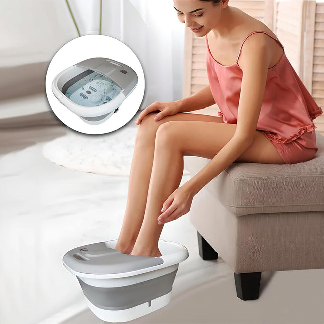 Toshionics Foldable Foot Spa with Heating, Bubbles & Massage Rollers - Gray/White - SABER Center
