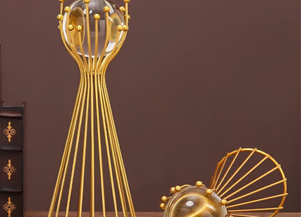 2-Piece Metal Crystal Ball Stand, Decorative Table Sculpture Set - SABER Center