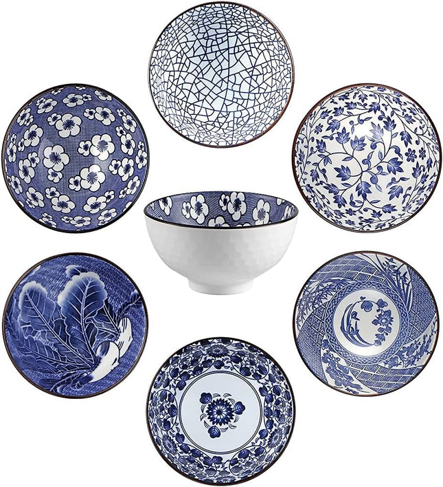 Skelang Ceramic Bowls Set of 6, Japanese Style with Gift Box, 300ml - SABER Center